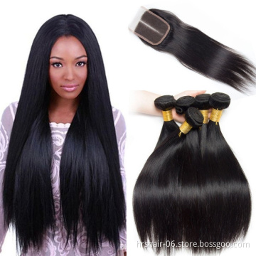 Wholesale Cuticle Aligned Raw Hair 100% Unprocessed Mink Virgin Straight Hair Brazillian Hair Bundles With Closure